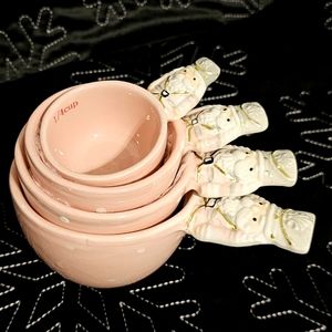 🩷🎄Pink Nutcracker Holiday Ceramic Measuring Cups NWT white polkadot